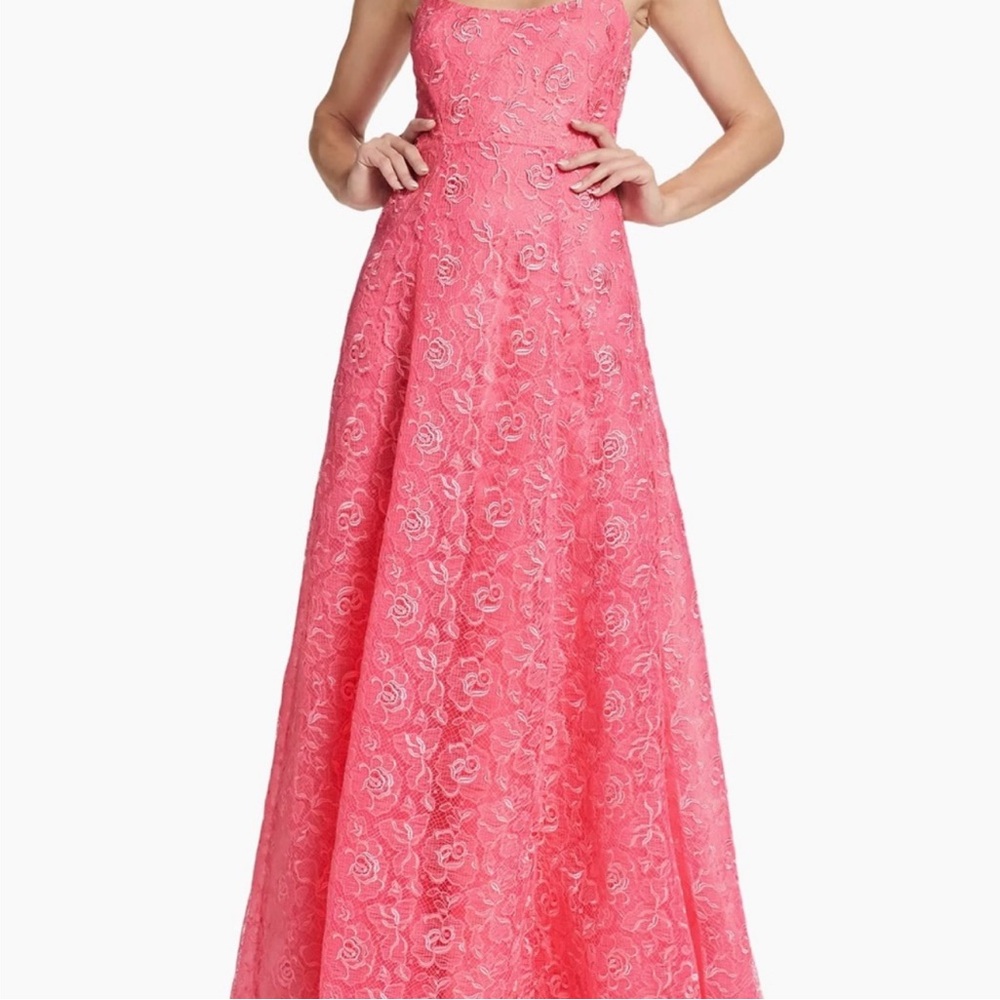 Monique Lhuillier Pink Lace Maxi Dress